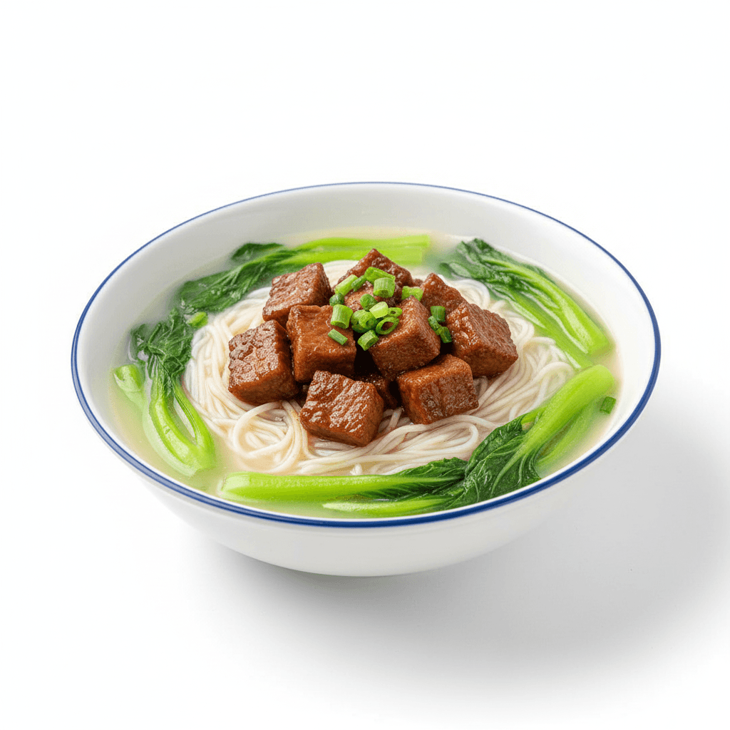 Spicy Diced Pork with Vermicelli in Soup + Vegetable w/Oyster Sauce