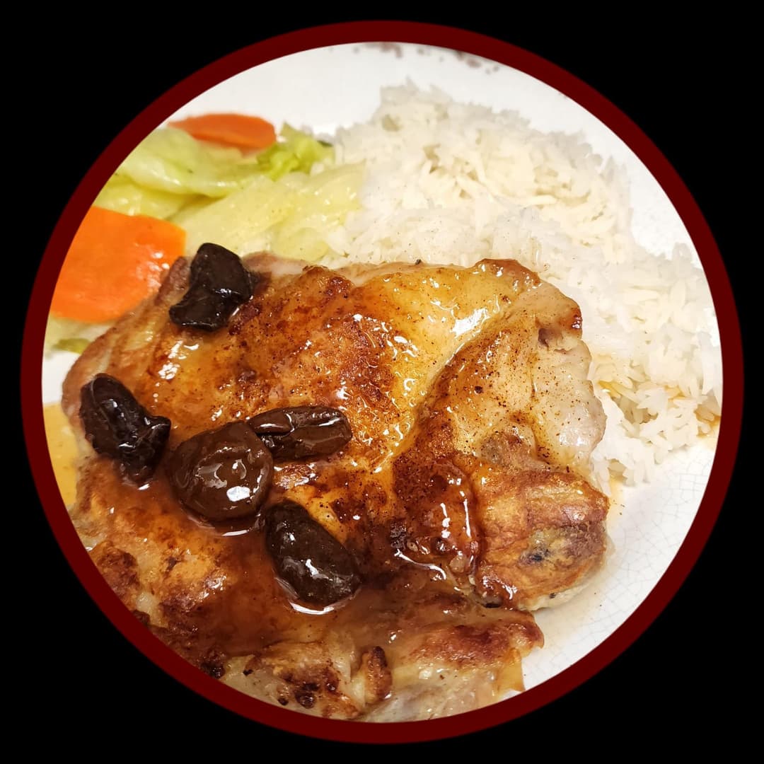 Chicken Fillet w/Brown Sugar Preserved Plum Sauce on Rice/Spaghetti
