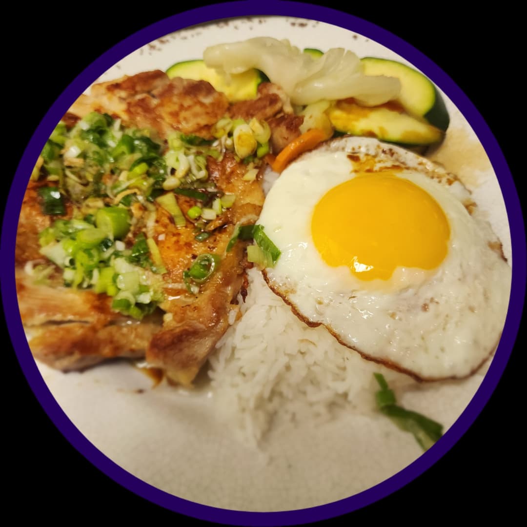 Rice w/ Scallion Oil Chicken Fillet and Pan Fried Egg