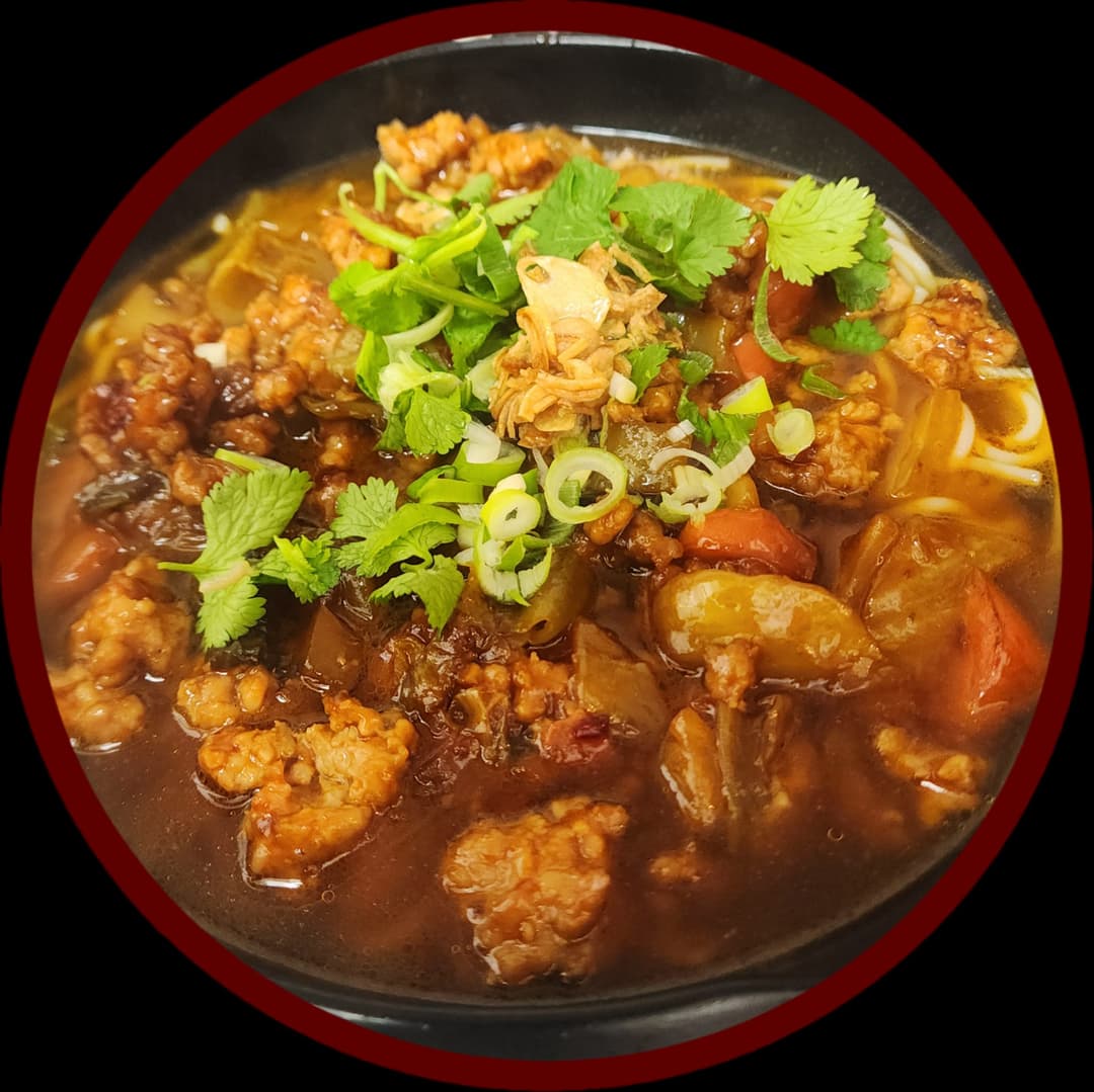 Vermicelli in Soup w/Minced Pork & Mustard Green