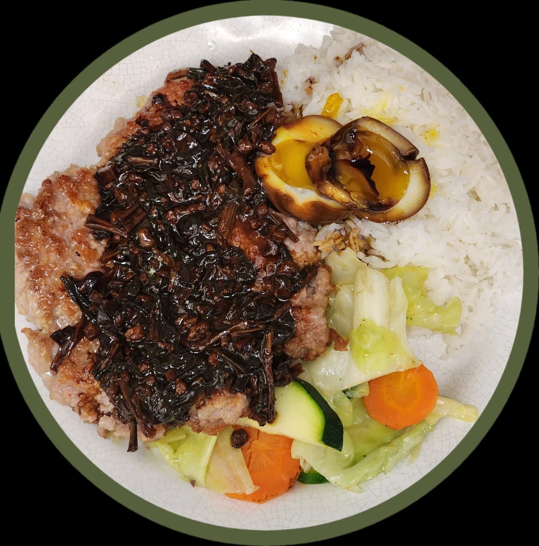 Rice w/ Pan Fried Shrimp Pork Patty & Eggs