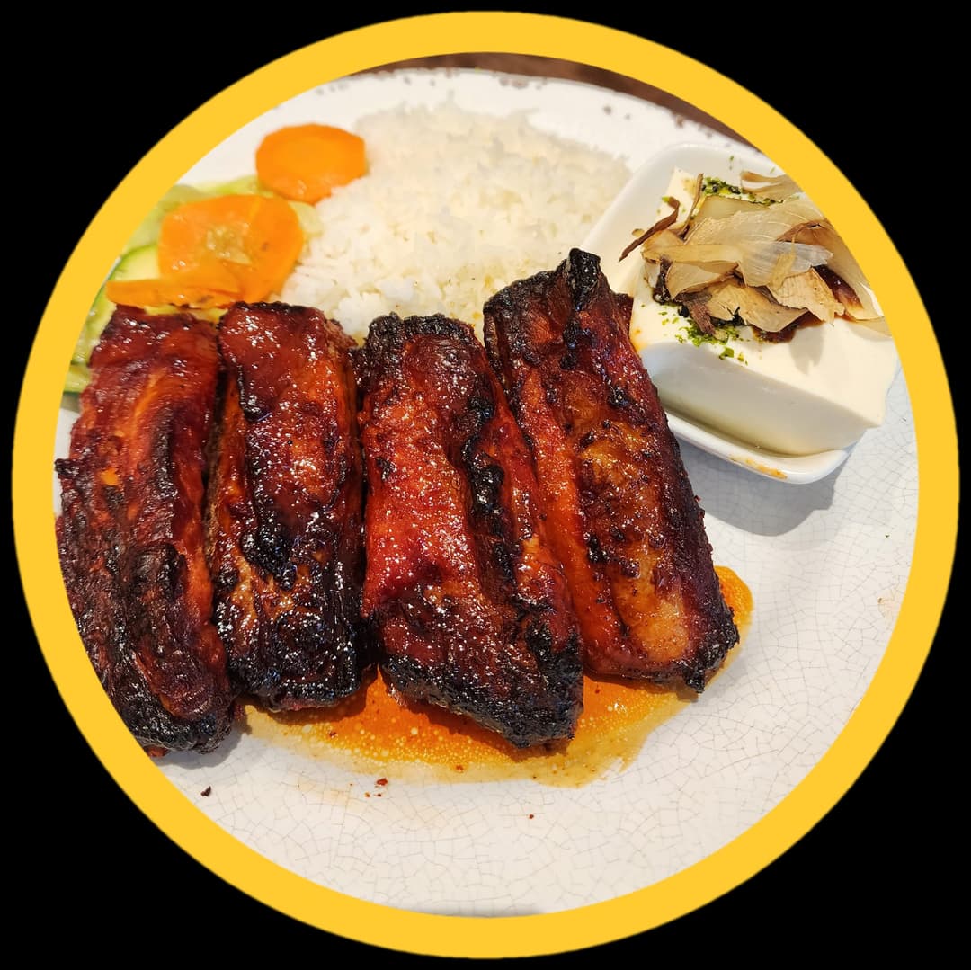 Spare Ribs with Yuzu Honey Glaze on Rice w/ Fujiwara Silken Tofu