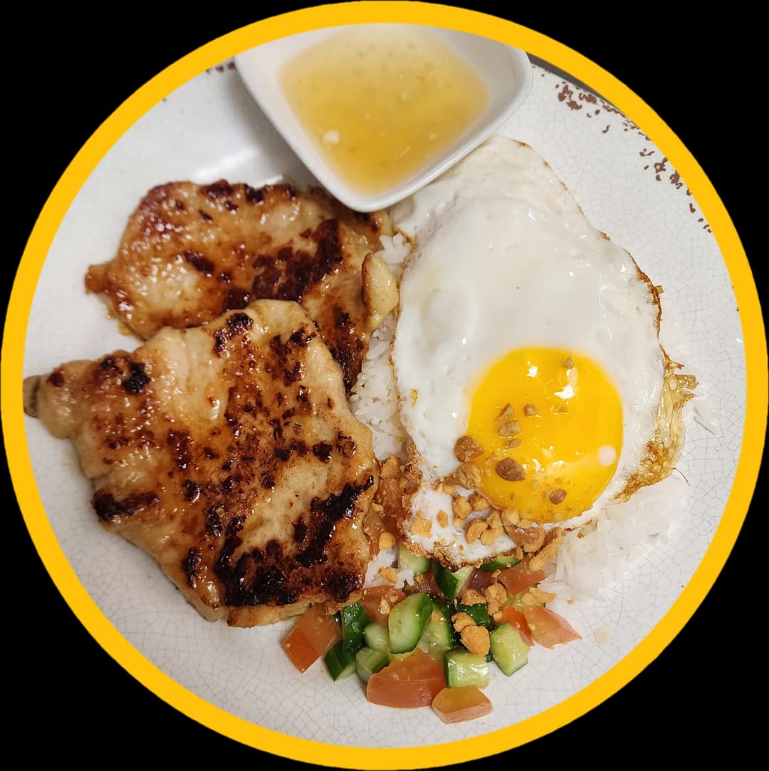 Rice with Lemongrass Pork Chop & Pan Fried Egg