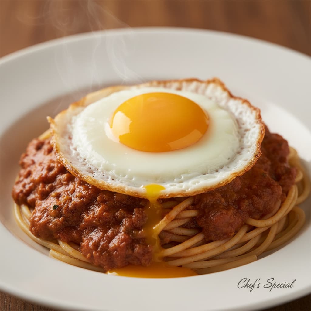 Minced Meat and Egg with Spaghetti