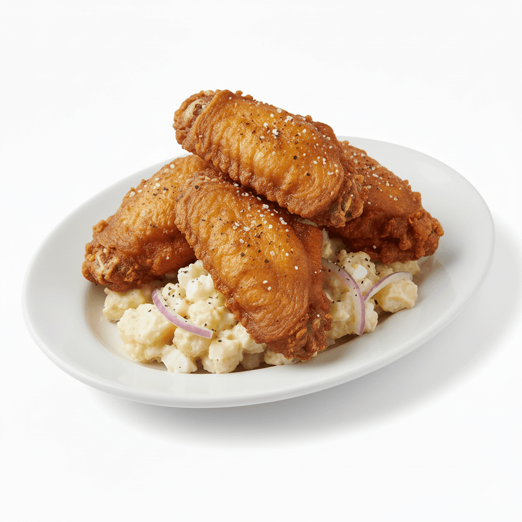 Fried Chicken Wings and Potato Salad